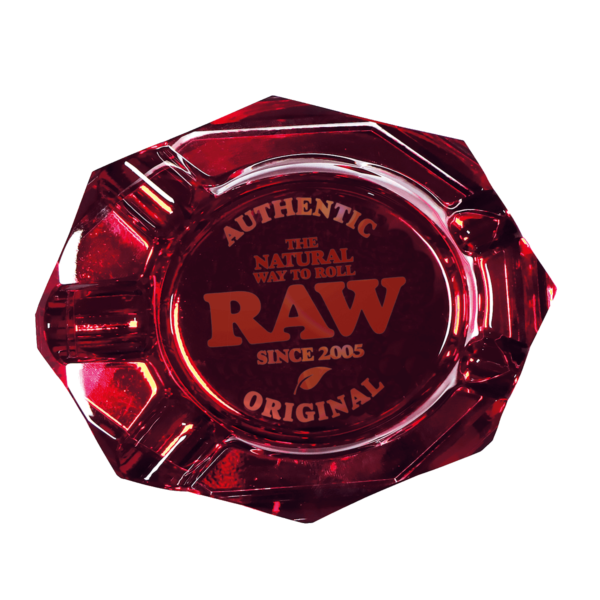 RAW RUBY RED GLASS ASHTRAY