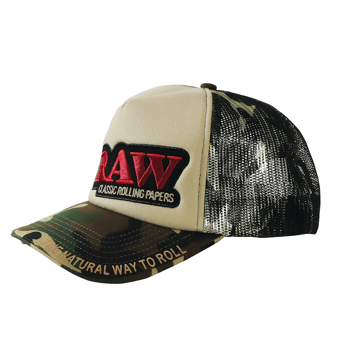 RAW TRUCKER HAT CAMO AND TAN